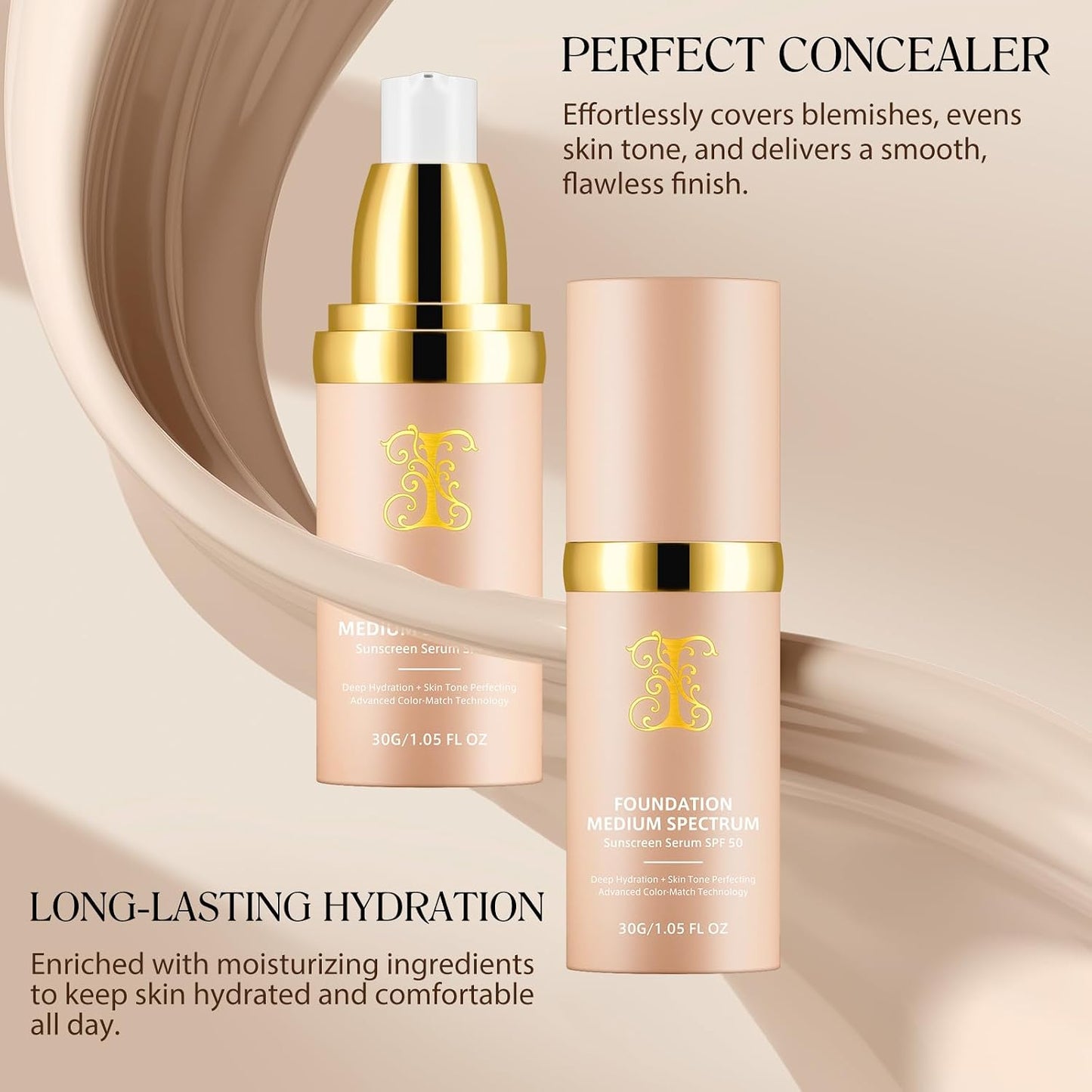 Transformative Colour Changing Foundation - 4-in-1 Medium Full Coverage with SPF 50+, Hydrating & Longwearing for Active Lifestyles