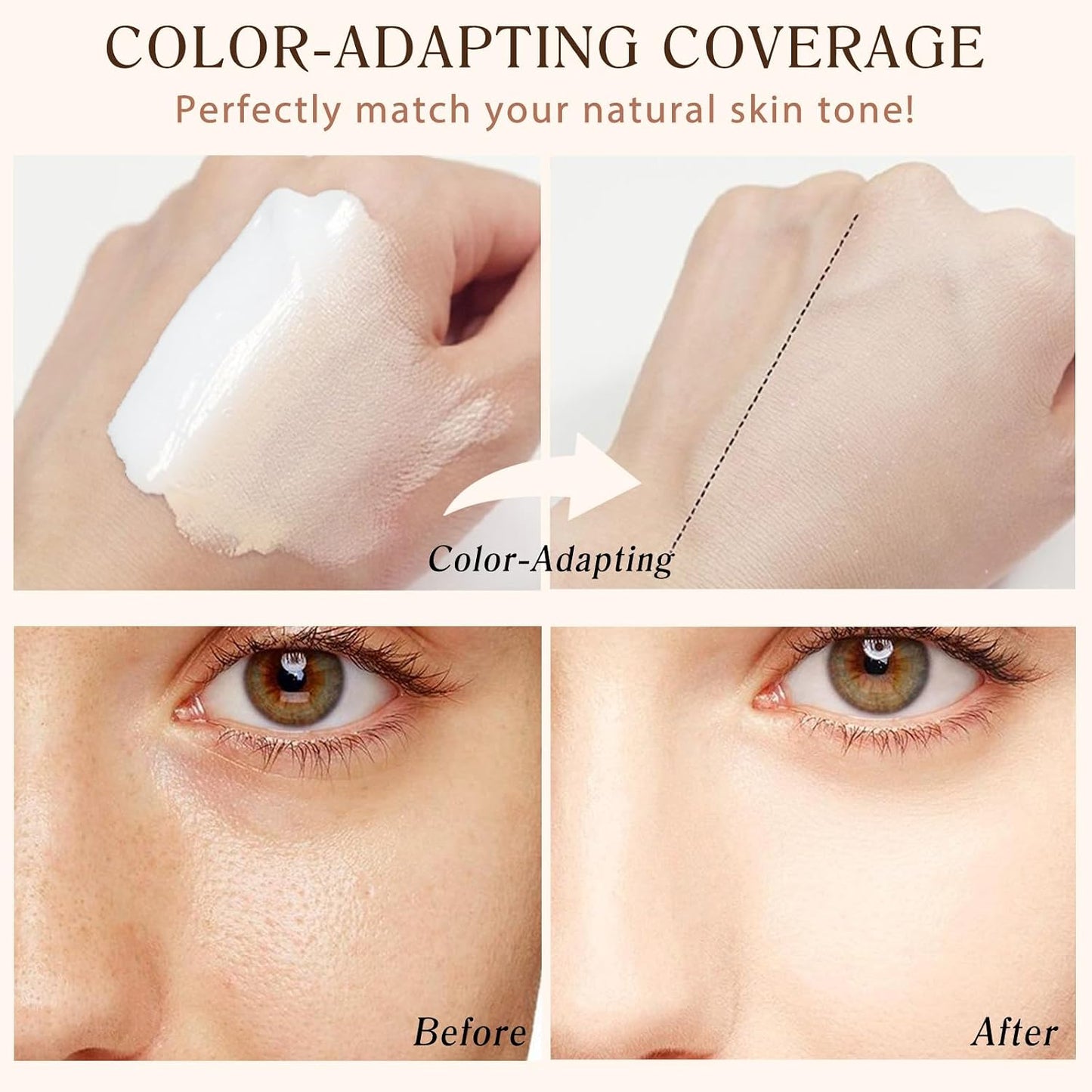 Transformative Colour Changing Foundation - 4-in-1 Medium Full Coverage with SPF 50+, Hydrating & Longwearing for Active Lifestyles