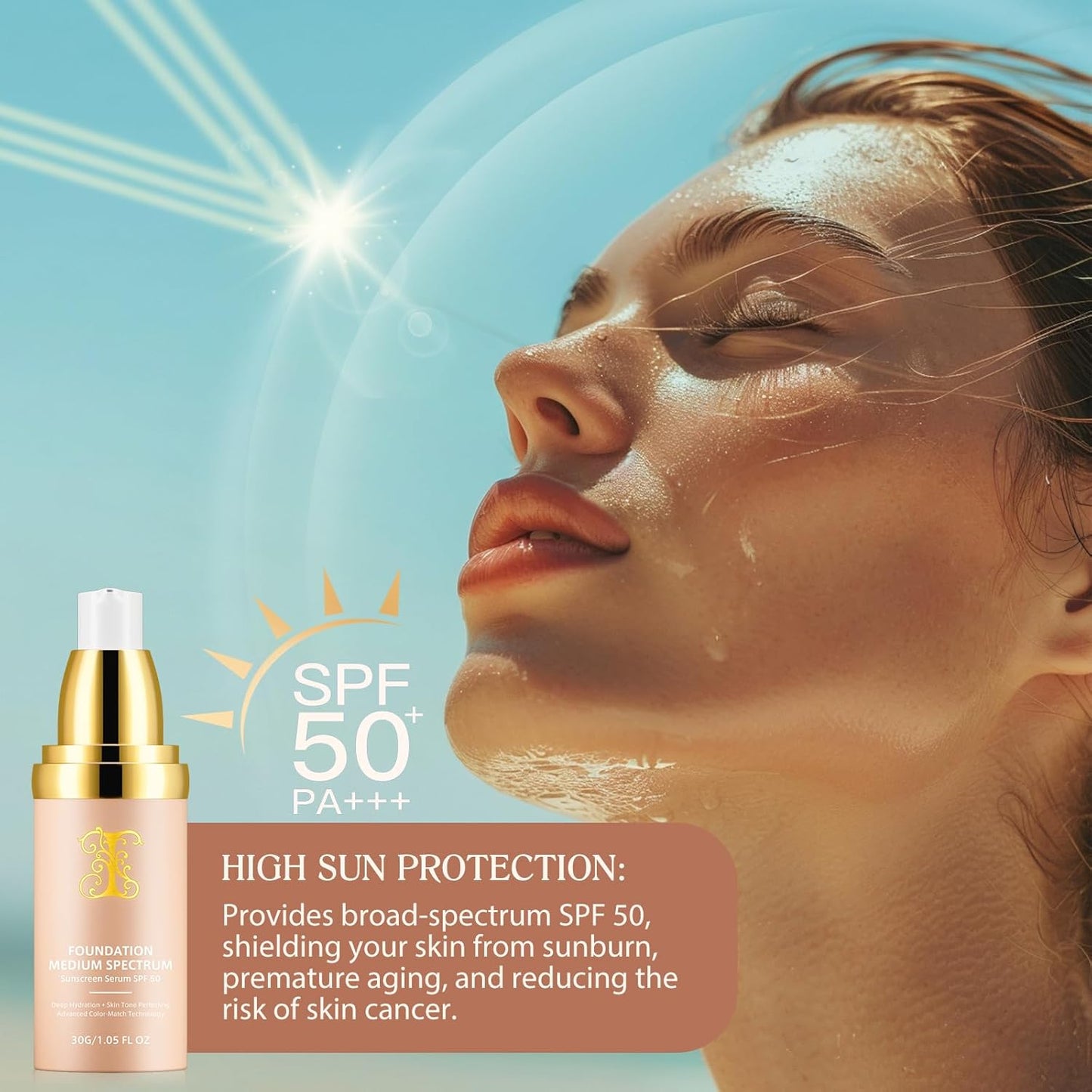 Transformative Colour Changing Foundation - 4-in-1 Medium Full Coverage with SPF 50+, Hydrating & Longwearing for Active Lifestyles