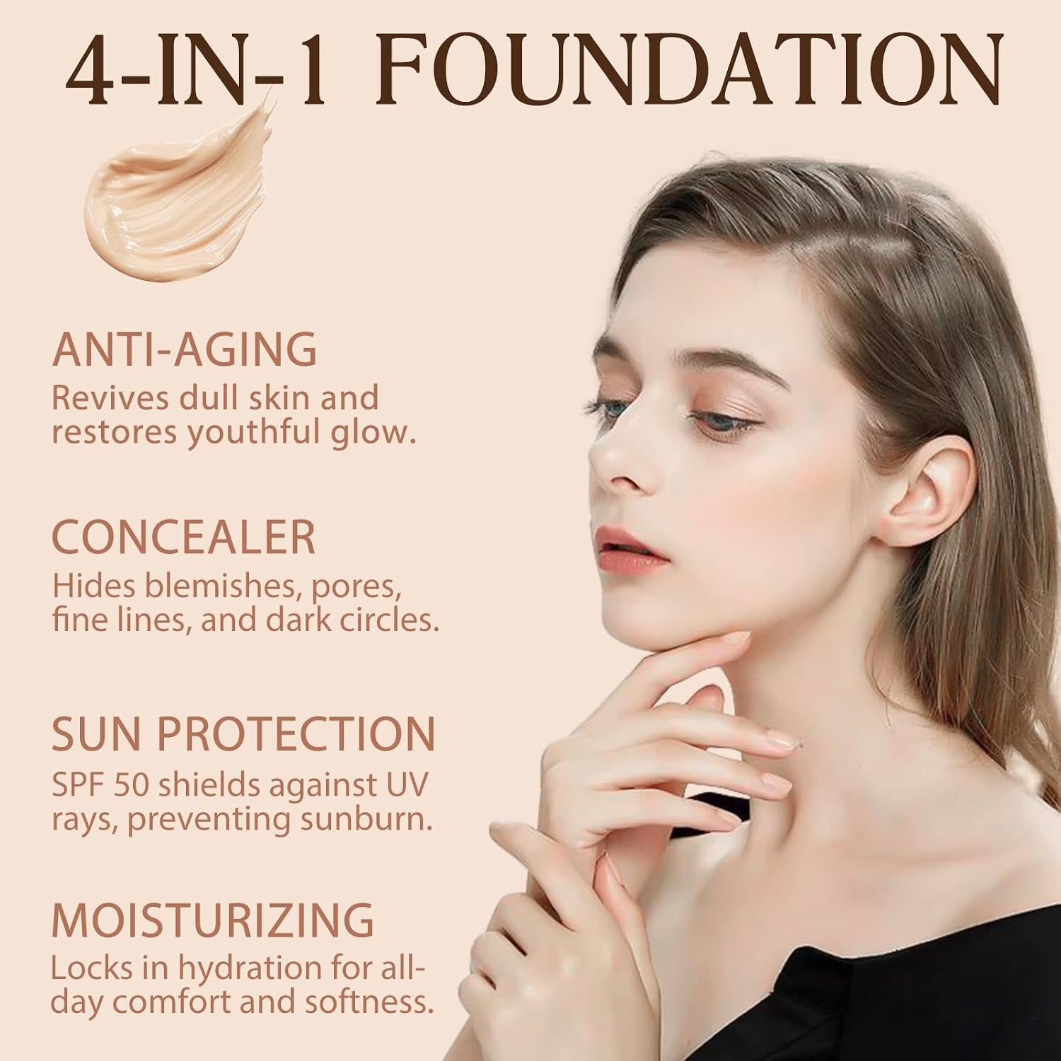 Transformative Colour Changing Foundation - 4-in-1 Medium Full Coverage with SPF 50+, Hydrating & Longwearing for Active Lifestyles
